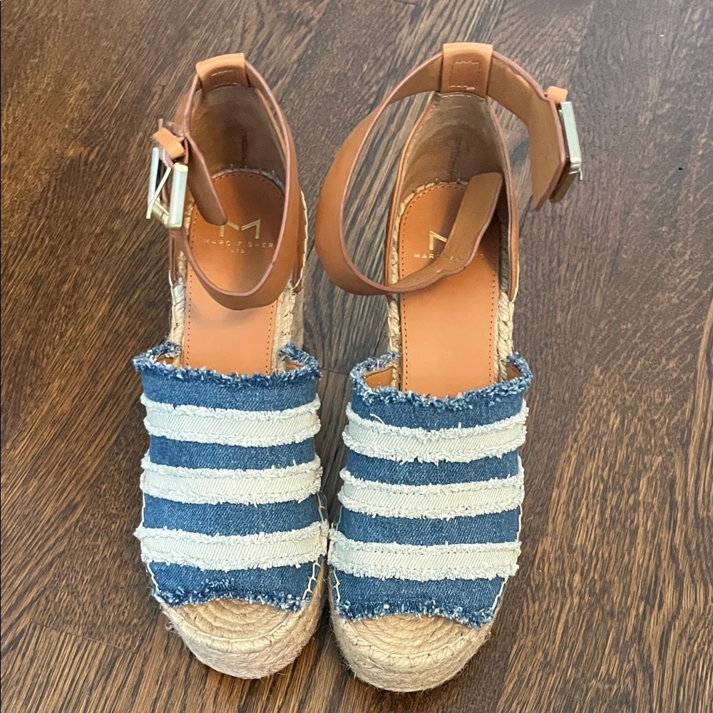Marc Fisher Denim and Beige Espadrilles